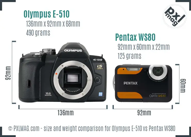 Olympus E-510 vs Pentax WS80 size comparison