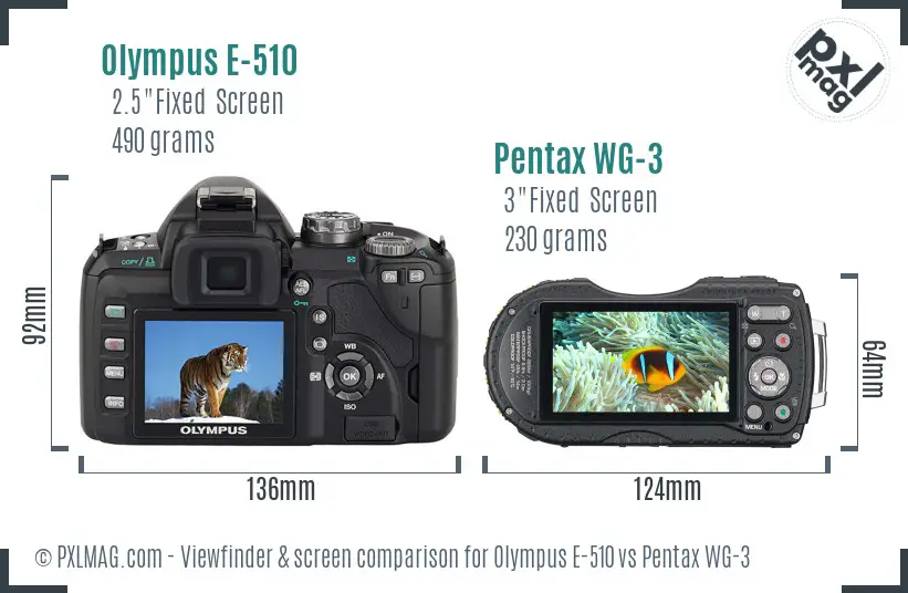 Olympus E-510 vs Pentax WG-3 Screen and Viewfinder comparison
