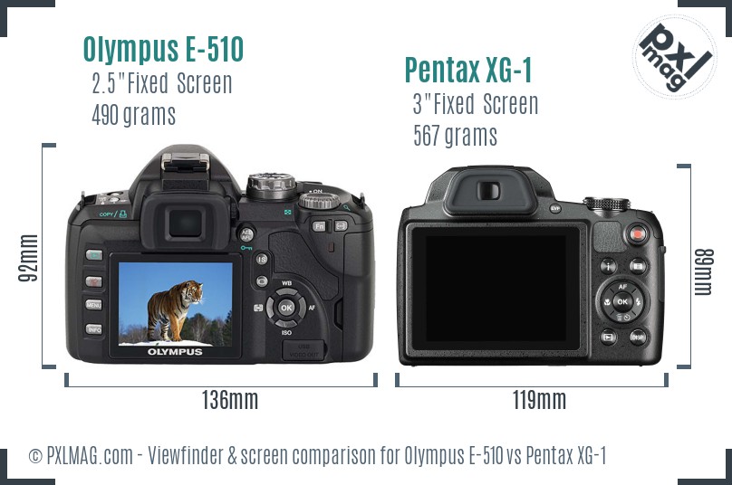 Olympus E-510 vs Pentax XG-1 Screen and Viewfinder comparison
