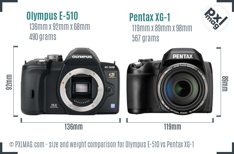 Olympus E-510 vs Pentax XG-1 size comparison