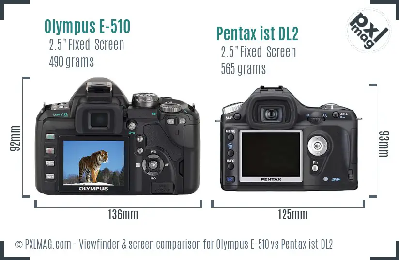 Olympus E-510 vs Pentax ist DL2 Screen and Viewfinder comparison