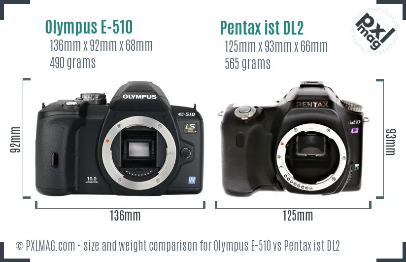 Olympus E-510 vs Pentax ist DL2 size comparison