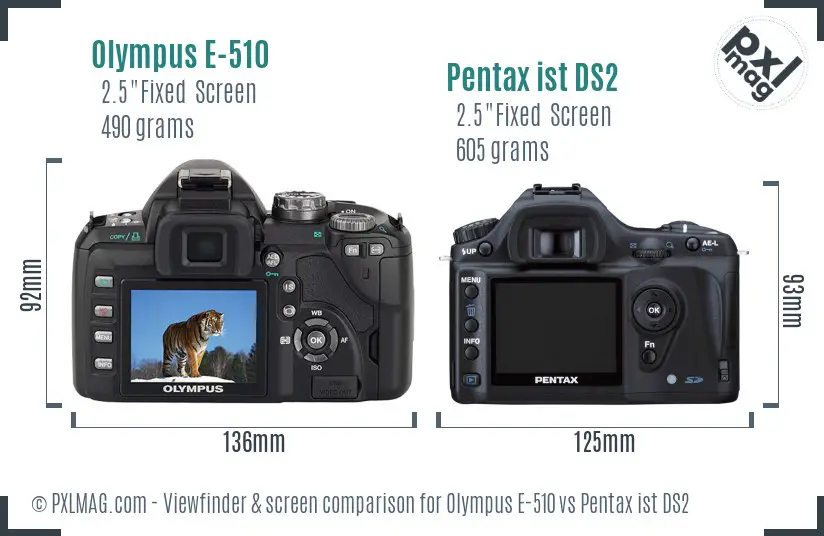 Olympus E-510 vs Pentax ist DS2 Screen and Viewfinder comparison