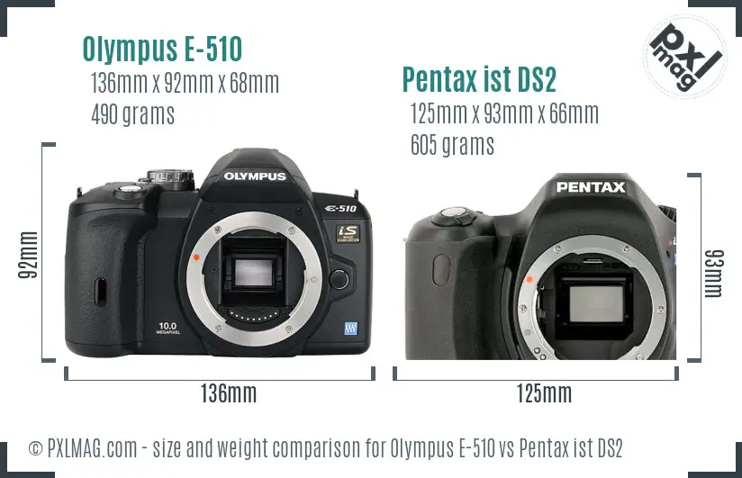 Olympus E-510 vs Pentax ist DS2 size comparison