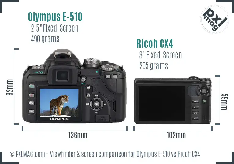 Olympus E-510 vs Ricoh CX4 Screen and Viewfinder comparison Olympus E-510 vs Ricoh CX4 Screen and Viewfinder comparison