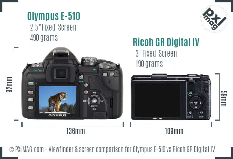 Olympus E-510 vs Ricoh GR Digital IV Screen and Viewfinder comparison