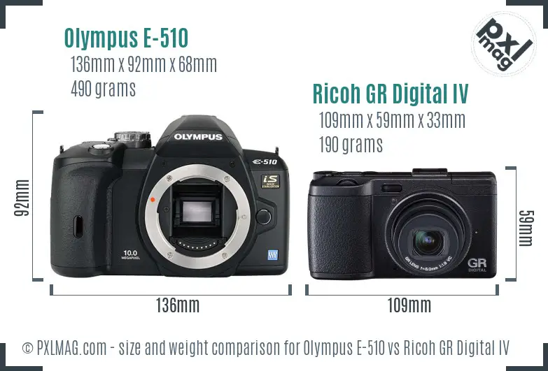 Olympus E-510 vs Ricoh GR Digital IV size comparison Olympus E-510 vs Ricoh GR Digital IV size comparison