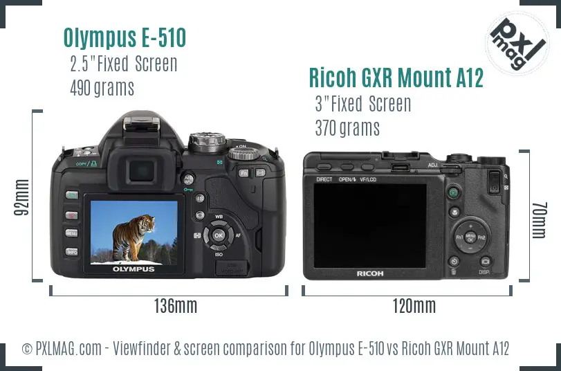 Olympus E-510 vs Ricoh GXR Mount A12 Screen and Viewfinder comparison