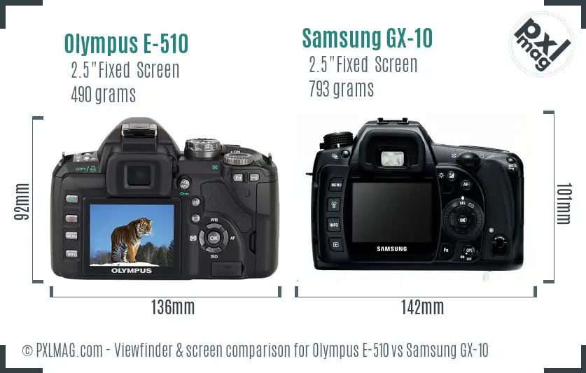 Olympus E-510 vs Samsung GX-10 Screen and Viewfinder comparison