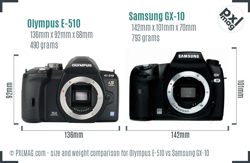 Olympus E-510 vs Samsung GX-10 size comparison