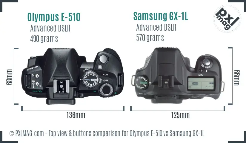 Olympus E-510 vs Samsung GX-1L top view buttons comparison