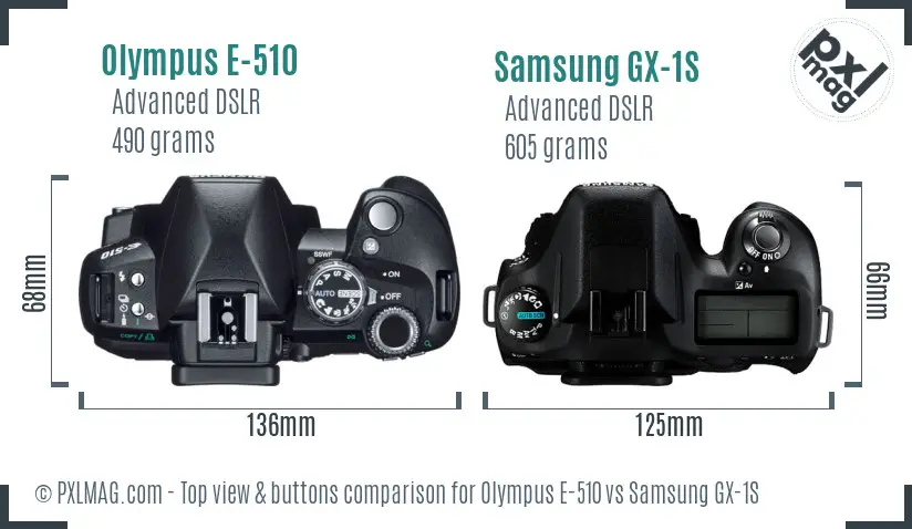 Olympus E-510 vs Samsung GX-1S top view buttons comparison