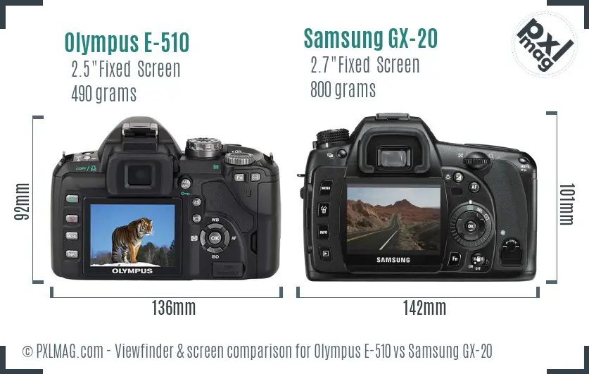 Olympus E-510 vs Samsung GX-20 Screen and Viewfinder comparison