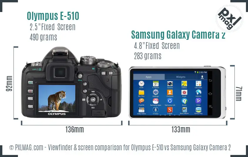 Olympus E-510 vs Samsung Galaxy Camera 2 Screen and Viewfinder comparison