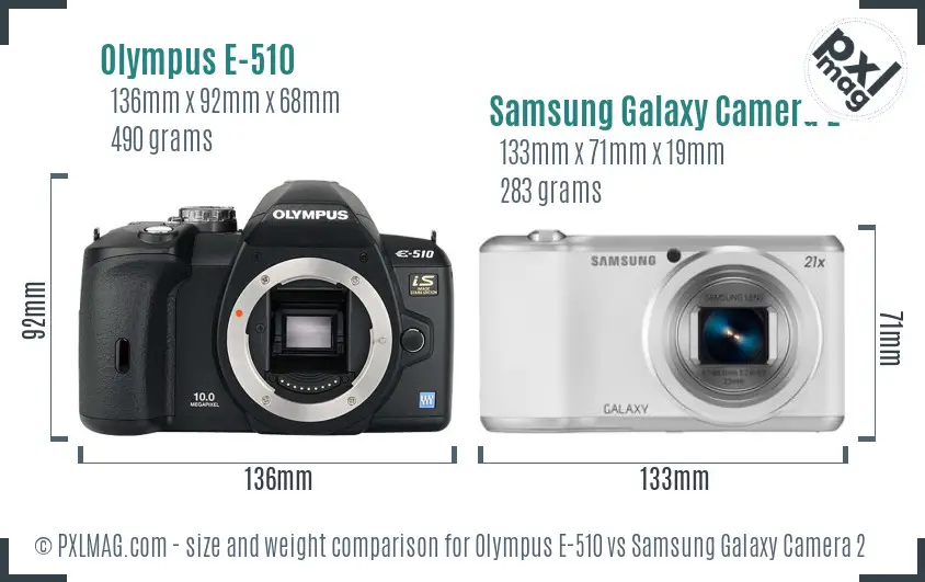 Olympus E-510 vs Samsung Galaxy Camera 2 size comparison