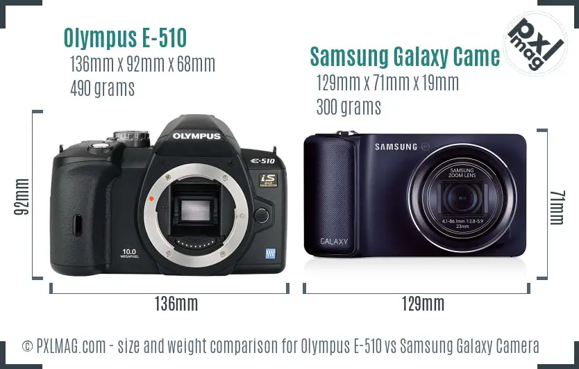 Olympus E-510 vs Samsung Galaxy Camera size comparison