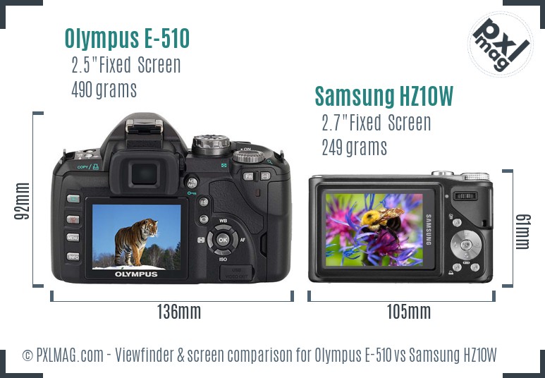 Olympus E-510 vs Samsung HZ10W Screen and Viewfinder comparison