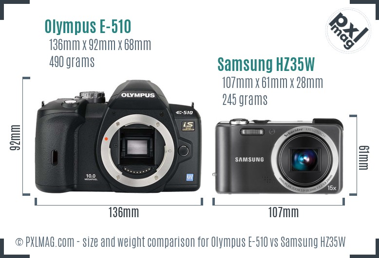 Olympus E-510 vs Samsung HZ35W size comparison
