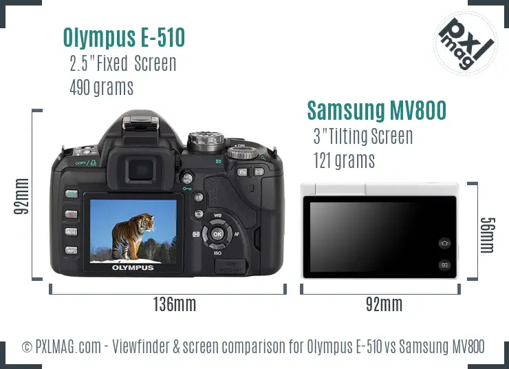 Olympus E-510 vs Samsung MV800 Screen and Viewfinder comparison