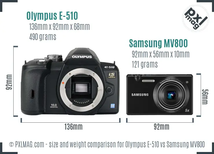 Olympus E-510 vs Samsung MV800 size comparison