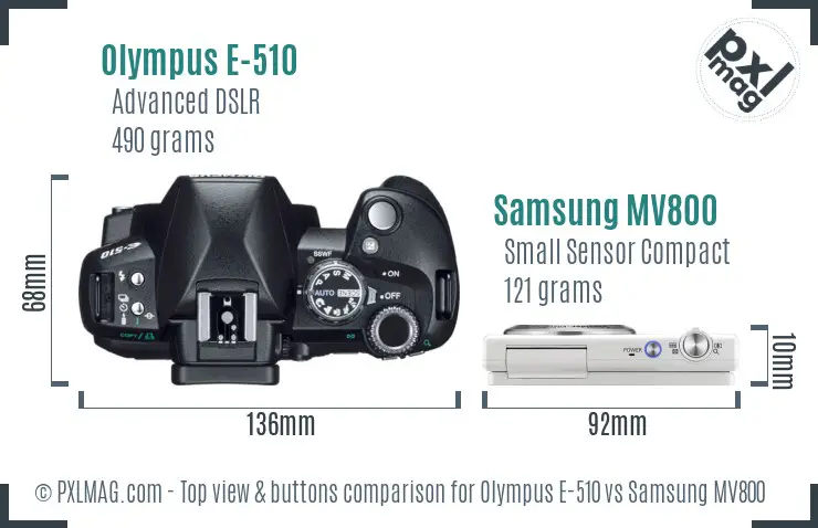 Olympus E-510 vs Samsung MV800 top view buttons comparison