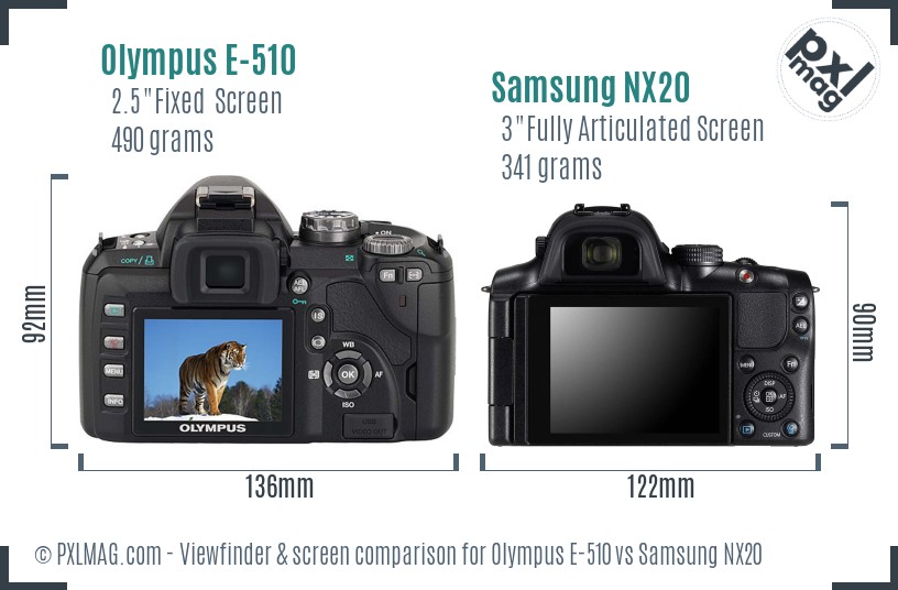 Olympus E-510 vs Samsung NX20 Screen and Viewfinder comparison