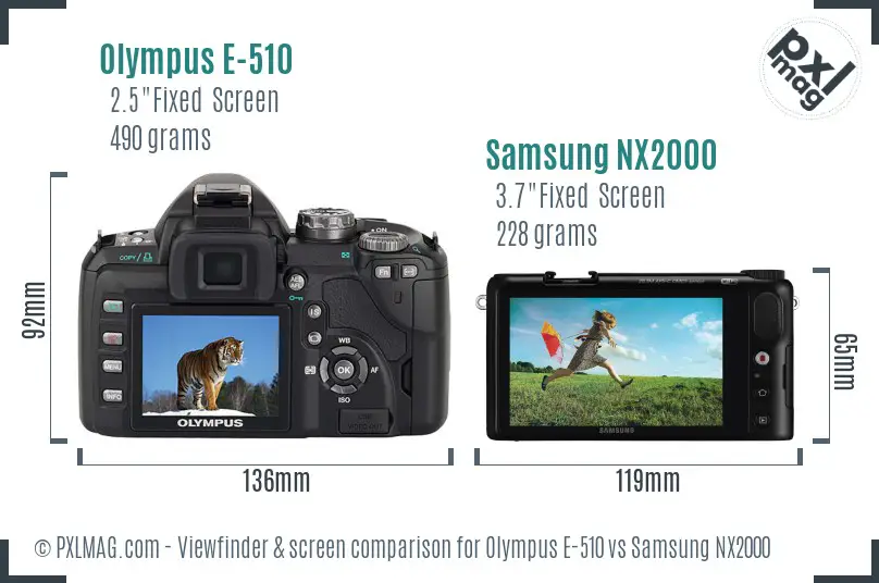 Olympus E-510 vs Samsung NX2000 Screen and Viewfinder comparison