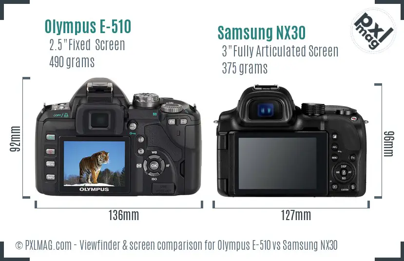 Olympus E-510 vs Samsung NX30 Screen and Viewfinder comparison
