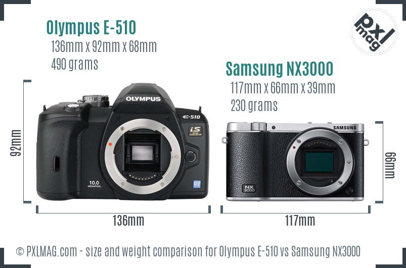 Olympus E-510 vs Samsung NX3000 size comparison Olympus E-510 vs Samsung NX3000 size comparison