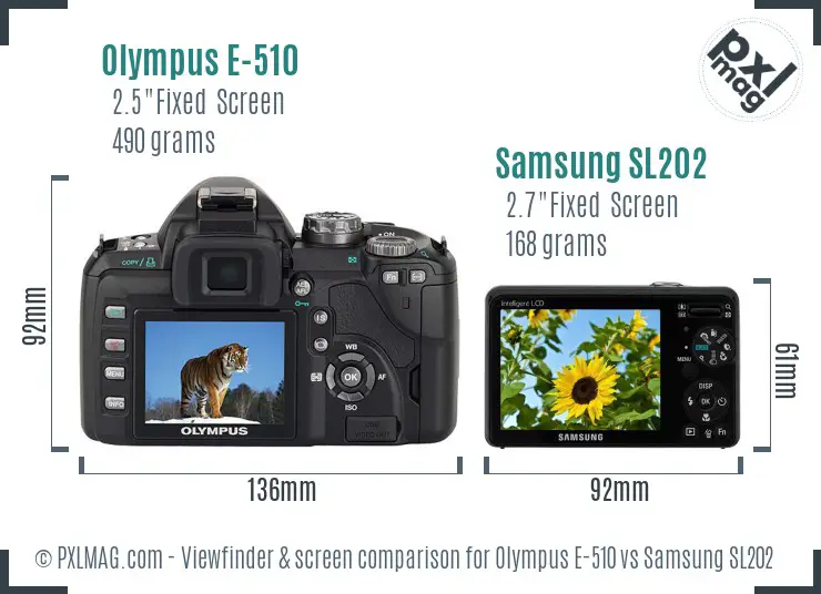 Olympus E-510 vs Samsung SL202 Screen and Viewfinder comparison