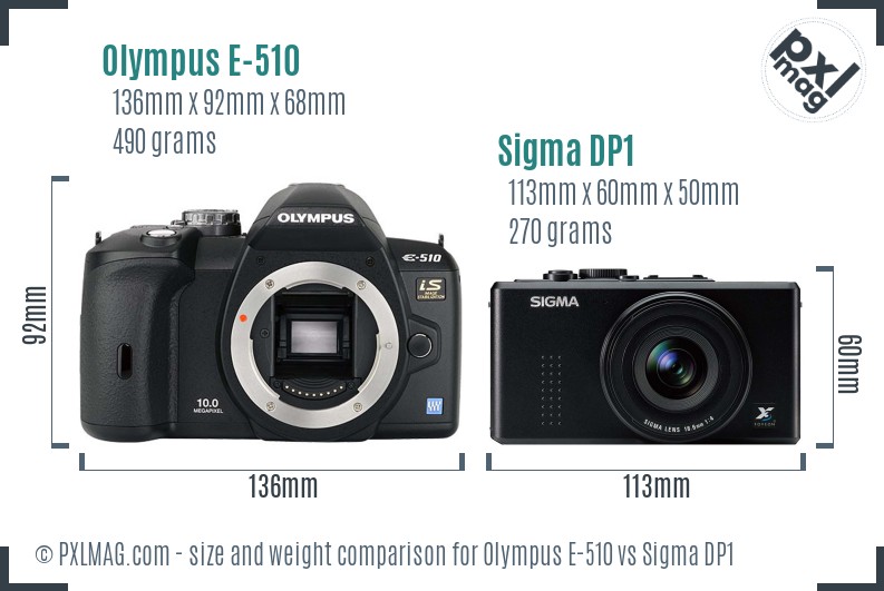 Olympus E-510 vs Sigma DP1 size comparison Olympus E-510 vs Sigma DP1 size comparison