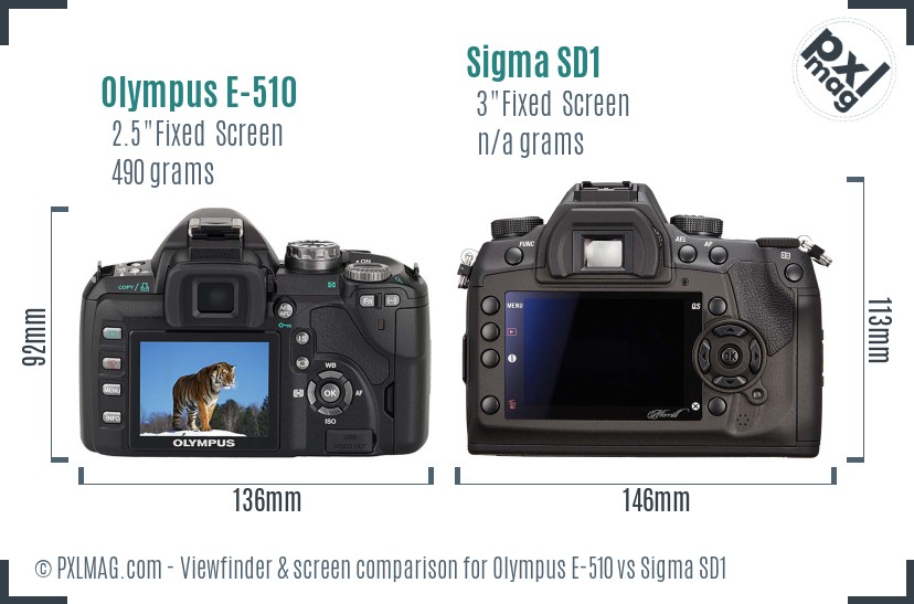 Olympus E-510 vs Sigma SD1 Screen and Viewfinder comparison