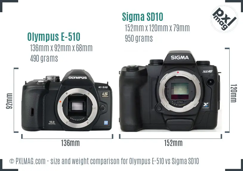 Olympus E-510 vs Sigma SD10 size comparison