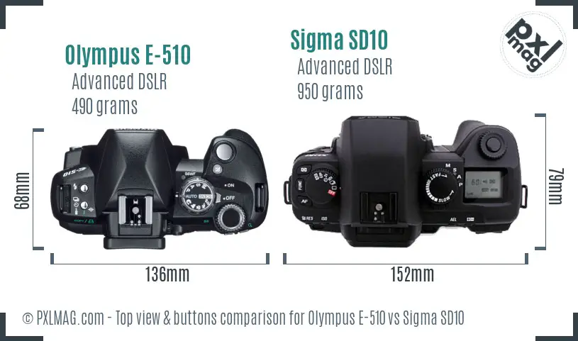 Olympus E-510 vs Sigma SD10 top view buttons comparison