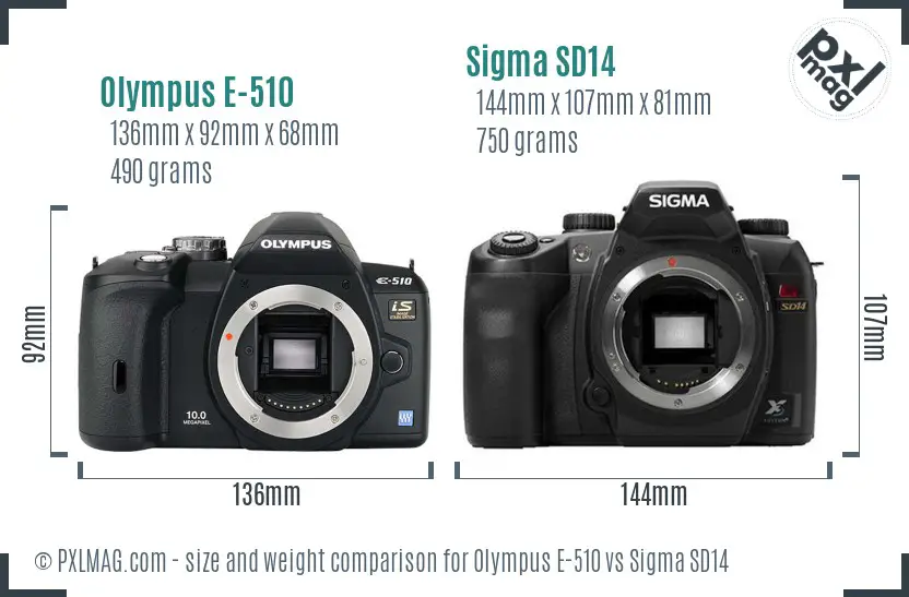 Olympus E-510 vs Sigma SD14 size comparison