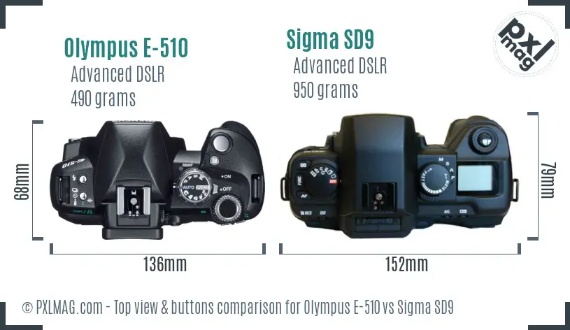 Olympus E-510 vs Sigma SD9 top view buttons comparison