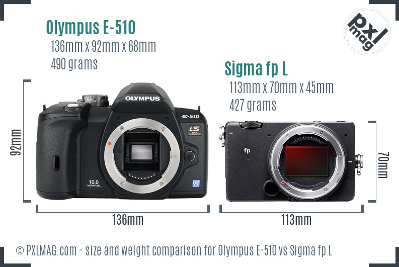Olympus E-510 vs Sigma fp L size comparison