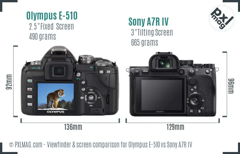 Olympus E-510 vs Sony A7R IV Screen and Viewfinder comparison