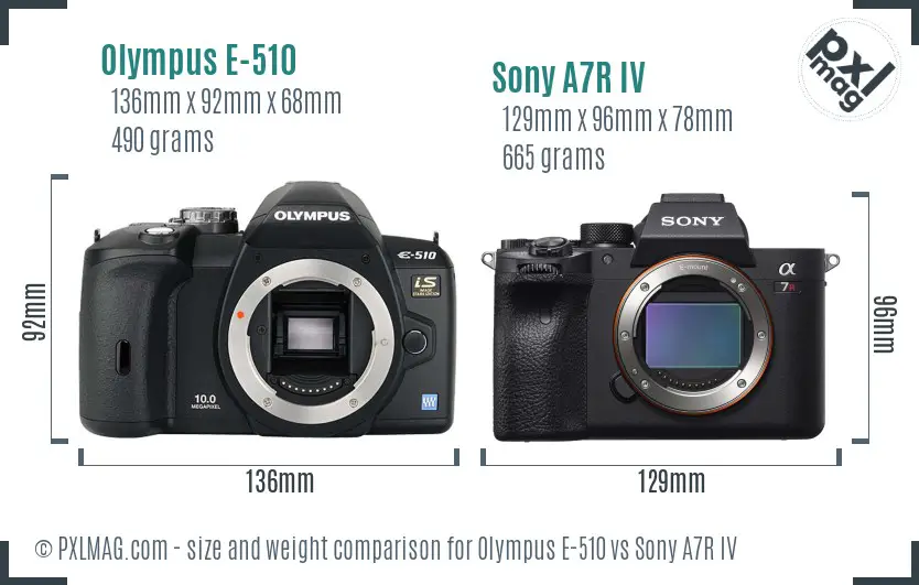 Olympus E-510 vs Sony A7R IV size comparison