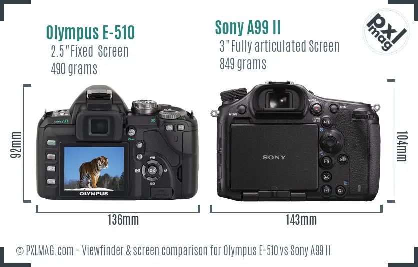 Olympus E-510 vs Sony A99 II Screen and Viewfinder comparison