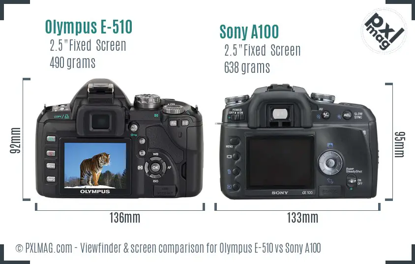 Olympus E-510 vs Sony A100 Screen and Viewfinder comparison