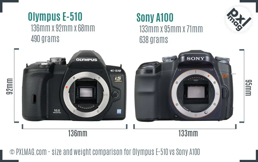 Olympus E-510 vs Sony A100 size comparison