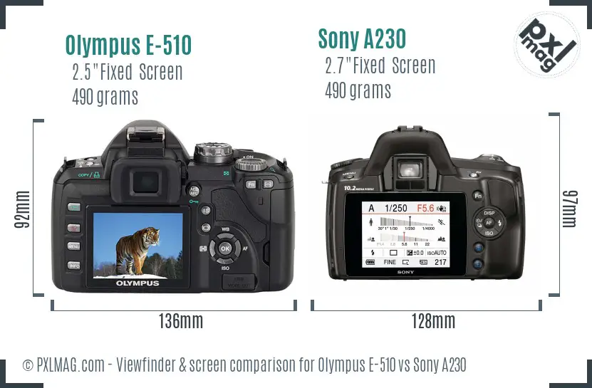 Olympus E-510 vs Sony A230 Screen and Viewfinder comparison