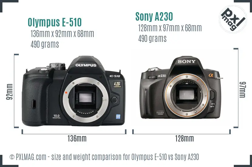 Olympus E-510 vs Sony A230 size comparison
