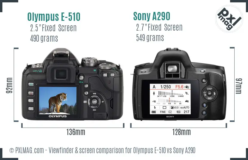 Olympus E-510 vs Sony A290 Screen and Viewfinder comparison