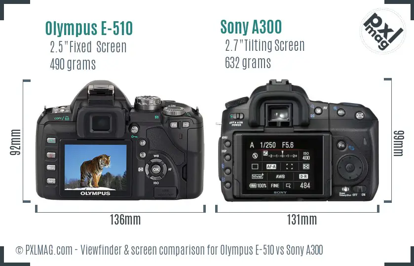 Olympus E-510 vs Sony A300 Screen and Viewfinder comparison