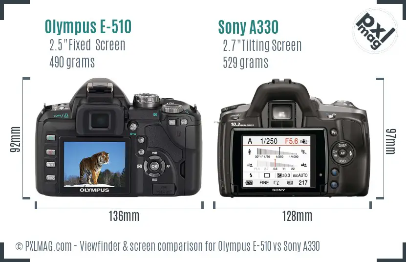 Olympus E-510 vs Sony A330 Screen and Viewfinder comparison