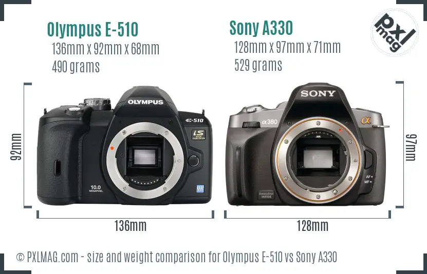 Olympus E-510 vs Sony A330 size comparison