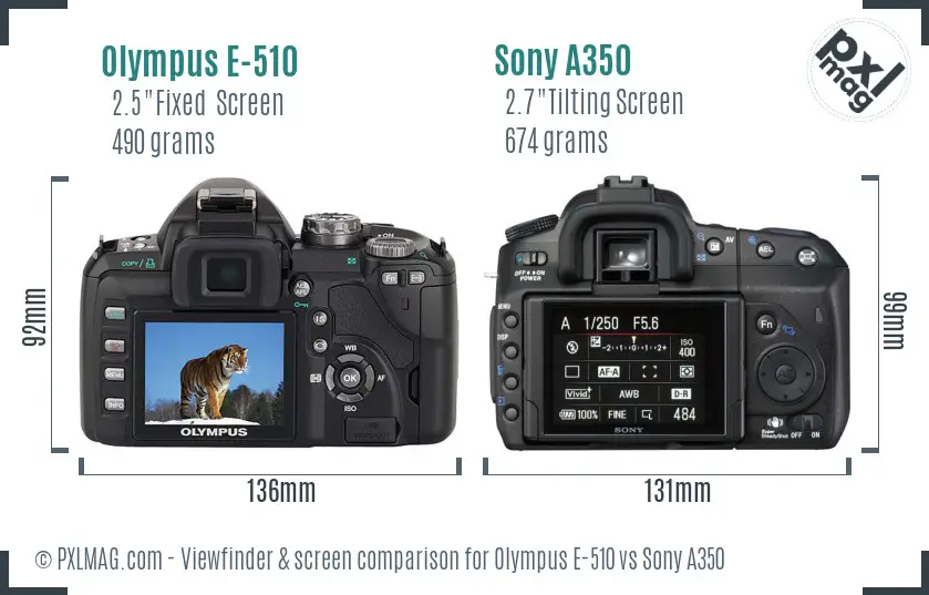 Olympus E-510 vs Sony A350 Screen and Viewfinder comparison
