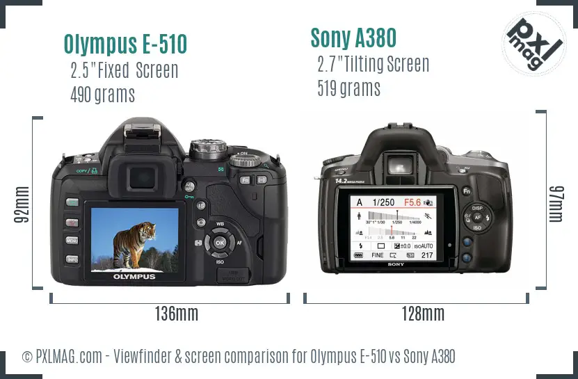 Olympus E-510 vs Sony A380 Screen and Viewfinder comparison